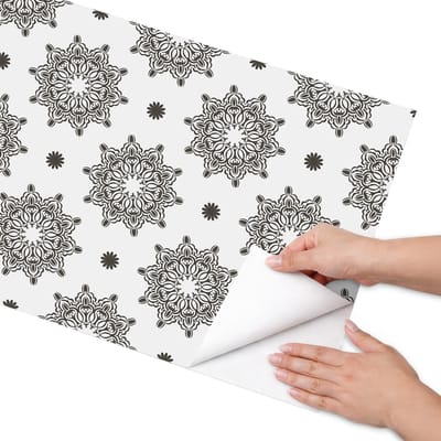 Coloray Meubel Wrap Folie - Zwart-wit Meubelfolie - 50x100 cm - Meubelfolie Zelfklevend Elegante mandala - Wrapfolie Keuken - Modern Meubelfolie - Decoratiefolie - Tafeldecoratie - Achtergronden en patronen