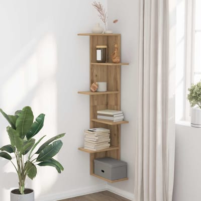 vidaXL - Hoekwandschap - 36,5x36,5x140 - cm - bewerkt - hout - artisanaal - eiken