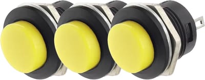 ProRide Drukknop Pulsschakelaar R13-507 - 16mm Inbouw - 250V/3A - Normally Open - Geel - 3 stuks
