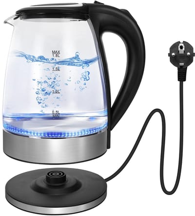 Waterkoker - Glazen Waterkoker - 1,8L - BPA-vrij - LED - Elektrische Waterkoker - Snelle Kookfunchtie - Zwart
