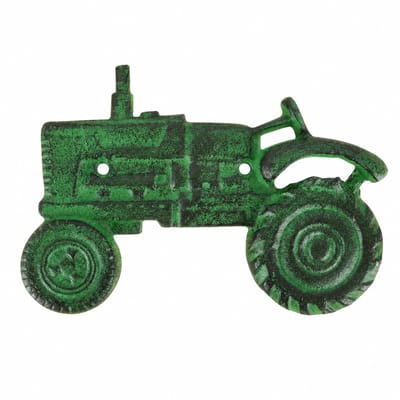 Flesopener in de vorm van een tractor,groen,gietijzer