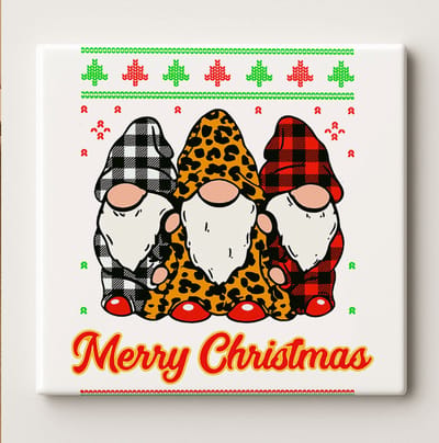 Merry Christmas Kabouters Tegel – 15x15 cm Keramische Wanddecoratie – Feestelijke Kerstdecoratie & Cadeau Idee voor Kerstliefhebbers