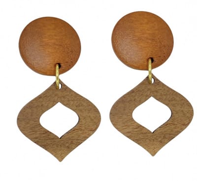 Clip oorbellen -roestbruin- Yasmin- hout -goudkleur- geen gaatje- Charme Bijoux