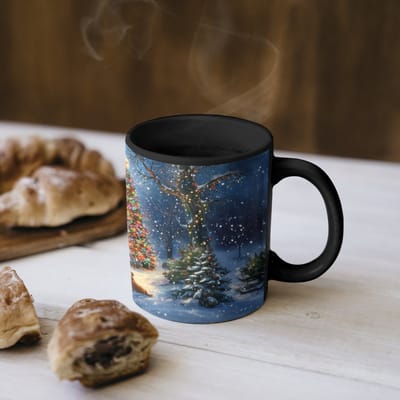 Magische Mok - Foto op Warmte Mokken - Koffiemok - Kerstwonder - Winteravond - Kleurrijk - Magic Mok - Beker - 350 ML - Theemok