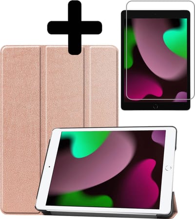 Hoes - Geschikt voor Apple iPad 9 (2021) - 10.2 inch - 9e Generatie - Met Screenprotector - Trifold Bookcase - Hard Cover - Hardcover Book Case - Tablet Hoesje - Rosé goud