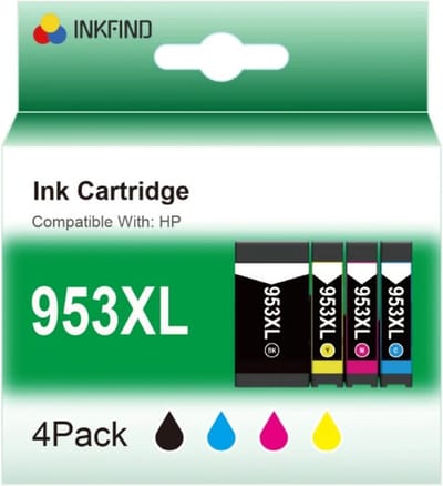 INKFIND 953XL inktcartridge voor HP953XL HP953 HP 953 HP 953XL 3HZ52AE L0S70AE F6U16AE F6U17AE F6U18AE van 4 stuks (1xZwart, 1xCyaan, 1xMagenta, 1xGeel) voor HP OfficeJet Pro 8740, 8719, 8720, 8710, 8715, 8725, 7740, 8218, 8718, 8210, 8716 8730 8728