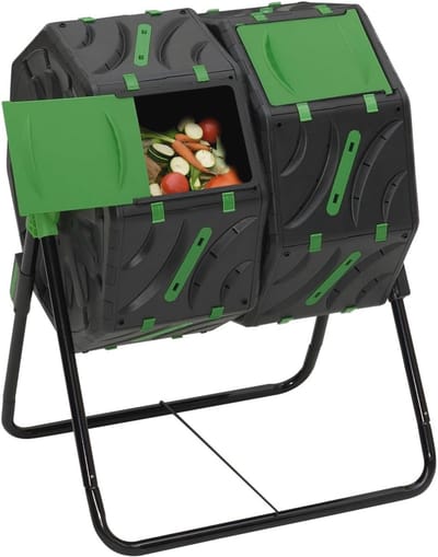 Compostbak Draaibaar - Dubbele Bak - Afval Recyclen - Versneld Composteringsproces - 140 Liter - Zwart Groen
