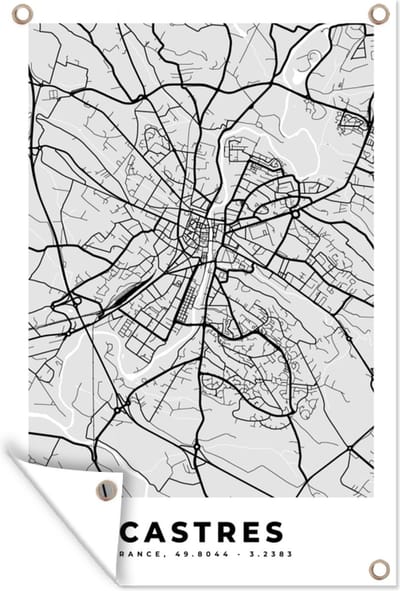 Muurdecoratie Kaart – Stadskaart – Frankrijk - Castres - Plattegrond - 120x180 cm - Tuinposter - Tuindoek