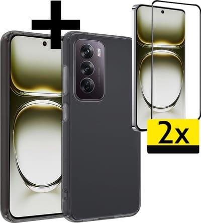 Hoesje - Met 2x Screenprotector - Geschikt voor OPPO Reno 12 - Sterk & Shockproof - Back Cover - Siliconen Case - Telefoon Hoes - Telefoonhoesjes - Transparant