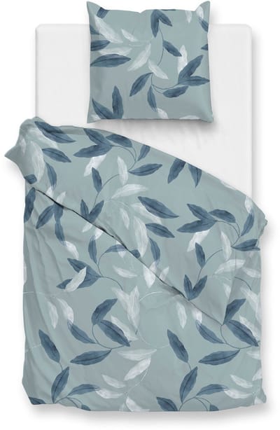 Zohome Astrid Dekbedovertrek - Blauw - Eenpersoons - Dekbedhoes van 100% Katoen-Flanel - Bladeren - 140x220 + 1 sloop 60/70 cm - AW25
