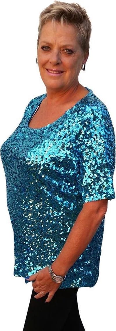 XXL top met pailletten – Turquoise/ licht blauw - Maat 50 t/m 56 - Toppers 2025