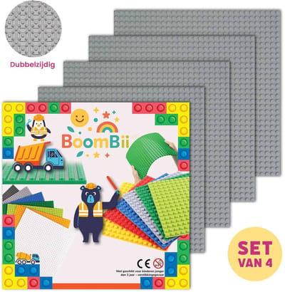 Dubbelzijdige bouwplaat lichtgrijs - LEGO geschikt - 4 bouwplaten