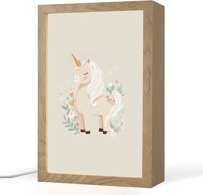 Nachtlampje 20x30 cm - Kinder lampje - Eenhoorn - Bloemen - Beige - Tafellamp kinderkamer - Slaapkamer lamp - Bedlamp kinderen - Kinderlampje stopcontact - Wandlamp babykamer - Nachtlampjes