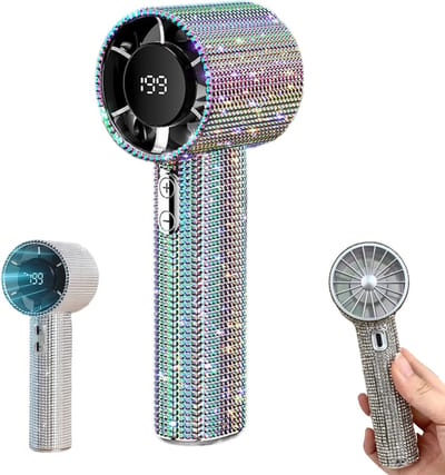 Draagbare ventilator - Handventilator met turbofunctie - Instelbare windsnelheid - Mini handventilator met kristallen diamant - Oplaadbaar - Met digitaal display - Geschikt voor reizen, kantoor en buitenactiviteiten - Kleurrijk