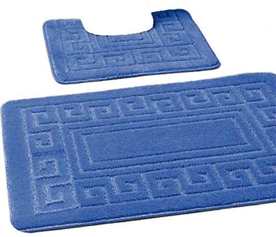 Famanu - Blauw 2-delig badmatset met WC-mat, antislip achterkant en extra absorberend