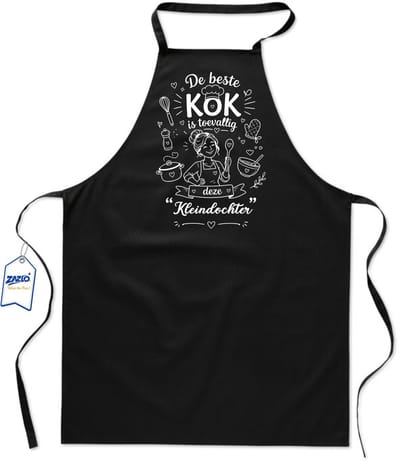 Basics - Unisex Schort - schort voor mijn kleindochter - keukenschort - BBQ schort - 65 x 90 cm - 100% katoen - De beste kok is toevallig deze kleindochter - zwart