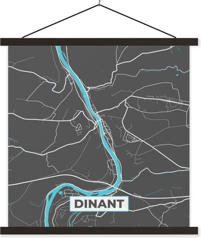 Posterhanger incl. Poster 60x60 cm - Schoolplaat - België – Dinant – Stadskaart – Kaart – Blauw – Plattegrond - Textielposter - Zwarte latten - Stadskaart