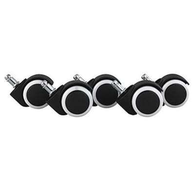 Set van 5 geremde bureaustoelwielen voor harde vloeren - 11mm pin, 50mm diameter