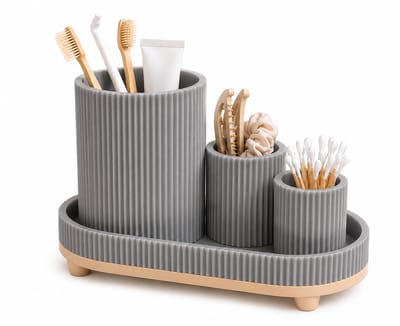 Badkamer Organizer Set – Tandenborstelhouder, Wattenstaafhouder & Opbergbakje