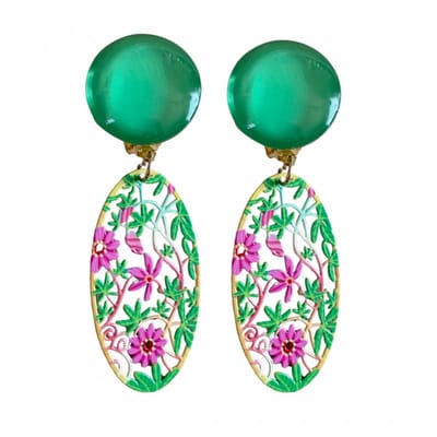 Clip oorbellen -groen- gekleurd -filigraan-geen gaatje- Charme Bijoux