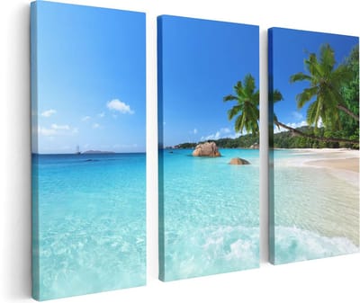 Artaza Canvas Schilderij Drieluik Tropisch Strand En Zee  - 120x80 - Foto Op Canvas - Canvas Print