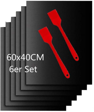 Famanu - BBQ-grillmat, barbecuemat, 100% niet-stick kookmatten en bakmatten, BBQ-bakmatten, niet-stick barbecuegrillmatten, herbruikbaar en gemakkelijk schoon te maken, voor het grillen van vlees, groenten, zeevruchten, eieren (40 * 50 6er set)