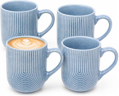 Secret de Gourmet koffie mok Memphis - 4x stuks - blauw - 300 ml - drink mokken - keramiek - met stijlvol motief