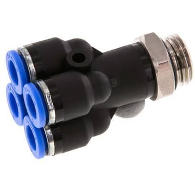 6mm X G1/4'' 4-Weg Y Verdeelstuk Insteek Aansluiting Met Buitendraad Messing/PA 66 NBR Draaiend