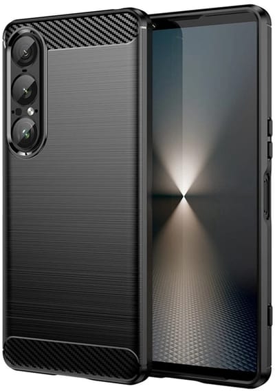 MobyDefend Hoesje - Geschikt voor Sony Xperia 1 VII - TPU Backcover - Geborstelde Metaal & Carbon-Look - Zwart