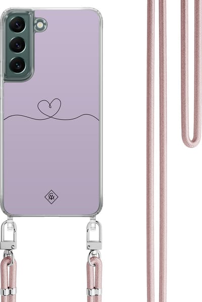 Casimoda® hoesje met koord - Geschikt voor Samsung S22 - Hart Lila - Afneembaar koord - TPU/polycarbonaat - Paars
