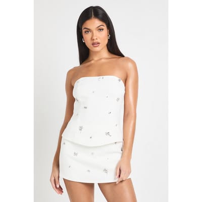 boohoo Dames Diamante Versierd Bandeau Top | Wit | Maat: 34