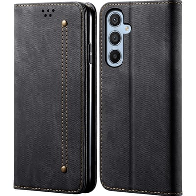 CaseBody Samsung Galaxy S25 Denim Bookcase Zwart