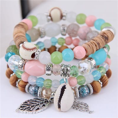 Mode, Eenvoudige Hars Blad Kauri Franje Veelzijdige Trend Hua Lizhu Meerlaagse Armband Schelp Sieraden