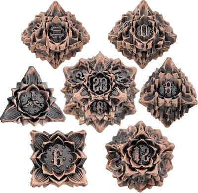 Lapi Toys - Dungeons and Dragons dobbelstenen - DnD Dice - Polydice - Dobbelstenen Dungeons Dragons - Metal dice - Metalen Dobbelstenen - DnD Dice Set - 1 set (7 stuks) - Metaal - Bronskleurig