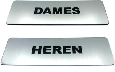 Deurbordje met tekst Dames Heren - Deur Tekstbordje - Deur - Zelfklevend - Bordje - RVS Look - Set Van 2 - 150 mm x 50 mm x 1,6 mm - 5 jaar Garantie