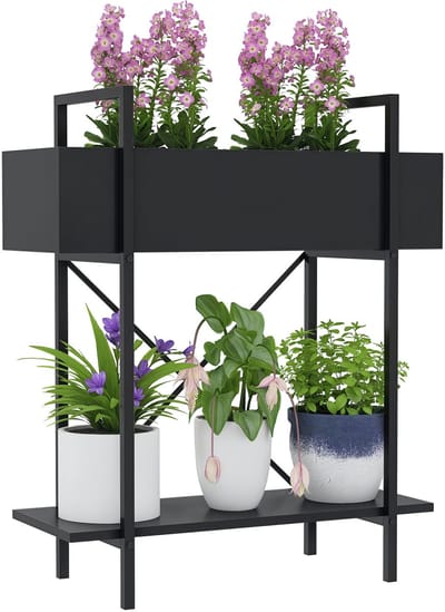 Outsunny plantenstandaard - metaal - zwart - 60L x 25B x 70H cm