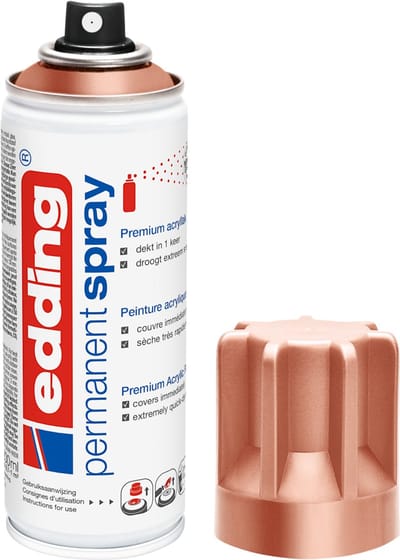 edding 5200 spuitverf in spuitbus - precious copper - 1 stuk - 200 ml verf - direct dekkend – 0,7-1 m2 oppervlak - acrylverf voor het lakken en versieren van glas, metaal, hout, keramiek, kunststof, canvas - permanent spray, verfspray