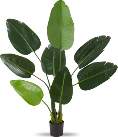 tectake® Kunstmatige Paradijsvogelboom Tropic – Strelitzia - Natuurgetrouwe Kunstplant met Gedetailleerde Bladeren en Stevige Bloempot – Onderhoudsvriendelijk en Veelzijdig – Hoogte: 120 cm