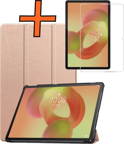 Hoesje - Geschikt voor Lenovo Idea Tab - Met Screenprotector - Trifold Bookcase - Hard Cover - Hardcover Book Case - Tablet Hoes - Rosé goud