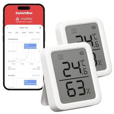 Slimme Binnen Thermometer en Hygrometer Set van 2 – Temperatuur- en Vochtigheidssensor met Slimme Waarschuwingen en 68 Dagen Gegevensopslag