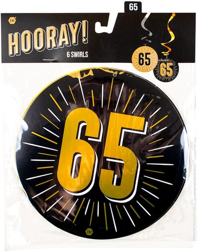Verticale slinger | Hangdecoratie Swirls 65 jaar | luxe uitvoering 70x14cm | 6 stuks