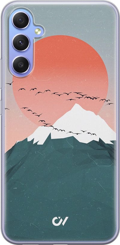 Hoesje geschikt voor Samsung Galaxy A34 hoesje - Mountain Birds - - Blauw - - Casevibes