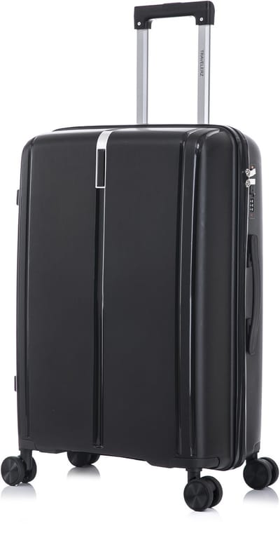 TRAVELERZ - Valencia - Medium koffer - 67L - 66x44x26cm - Polypropyleen - Harde schaal - Cijferslot - Lichtgewicht - Flexibel - Duurzaam - Dubbele wielen - Spinner wielen - Black