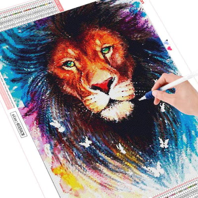 Peinture diamant 5D à faire soi-même, point de croix, Lion, perceuse complète, mosaïque, broderie animale 20X30CM red
