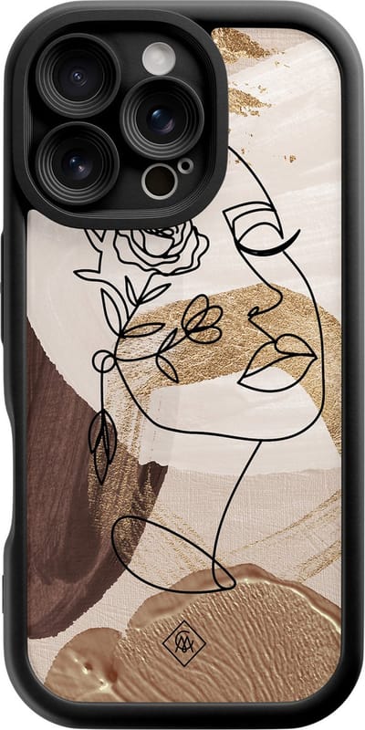 Casimoda® hoesje - Geschikt voor iPhone 16 Pro - Abstract Gezicht Bruin - Effen telefoonhoesje met lensbescherming - Siliconen/TPU - Backcover - Bruin/beige