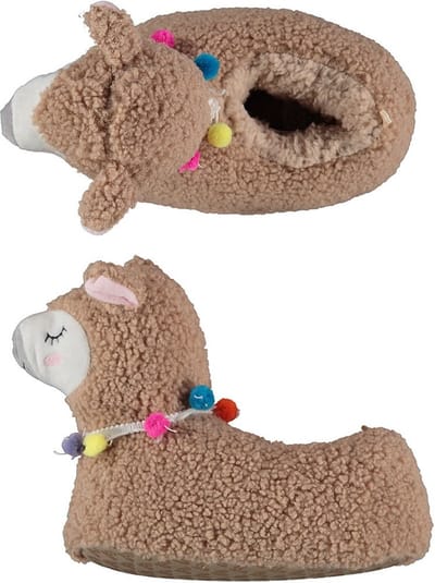 Apollo Kinder sloffen alpaca / lama - dieren pantoffels - taupe - maat 27-28 - warme wintersloffen