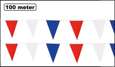 100 meter vlaggenlijn rood/wit/blauw - 10 stuks van elk 10 meter - Festival Holland verjaardag thema feest Voetbal sportversiering vlaglijn