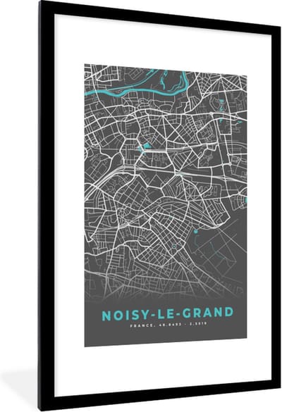 Fotolijst incl. Poster - Kaart – Stadskaart – Noisy-le-Grand - Plattegrond – Frankrijk - 80x120 cm - Posterlijst