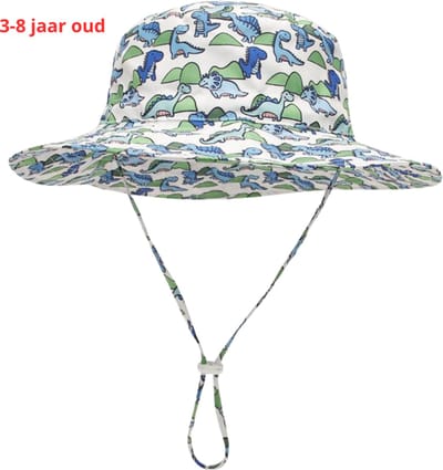 Nivard Zonnehoed - Reishoed - UV Beschermende Hoed - Bucket Hat - Festival - Pet - Hoedje Voor Kinderen - Hoofdbescherming - Dinosaurus - 3-8 Jaar