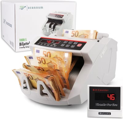 SCANNUM® - Biljettelmachine - 3-Voudig Valsgelddetectie - Geldtelmachine - 1000 Biljetten/minuut - Hendel - Geldteller - Geld teller